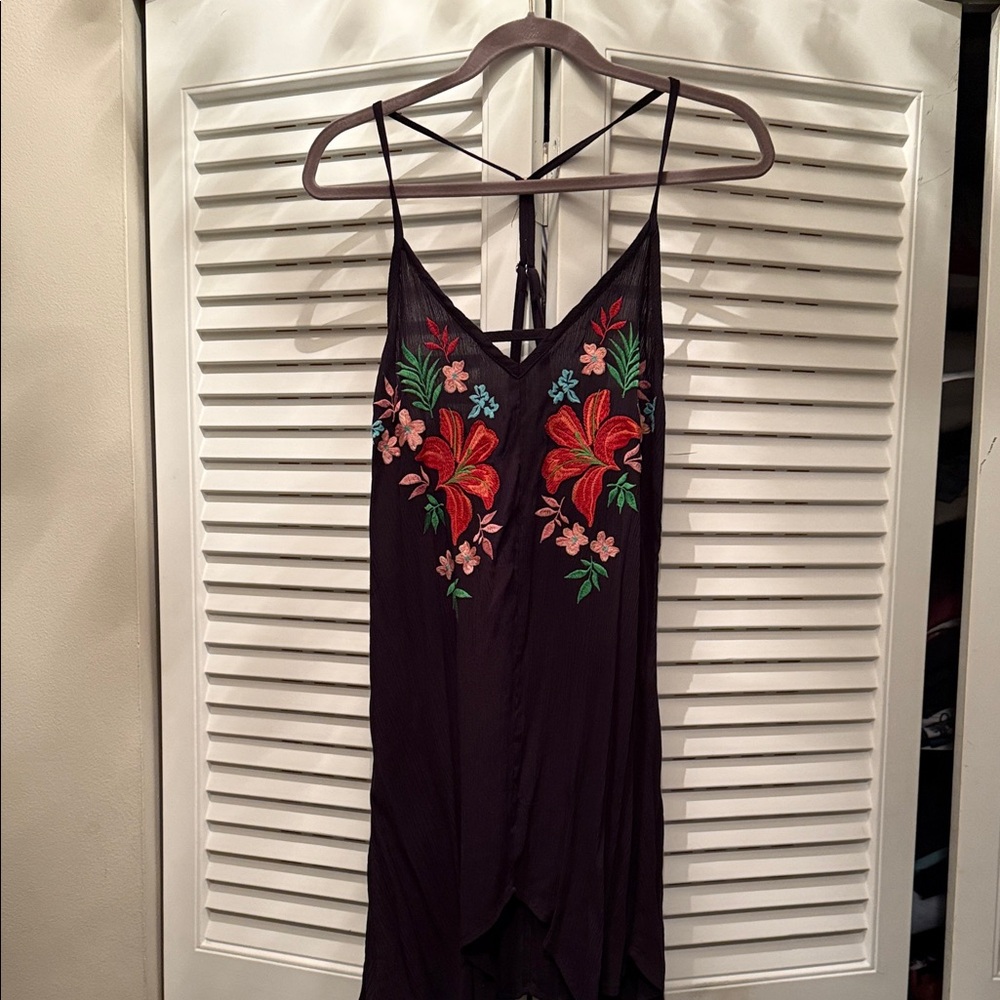 Xhilaration Black Mini Dress with Floral Embroidery